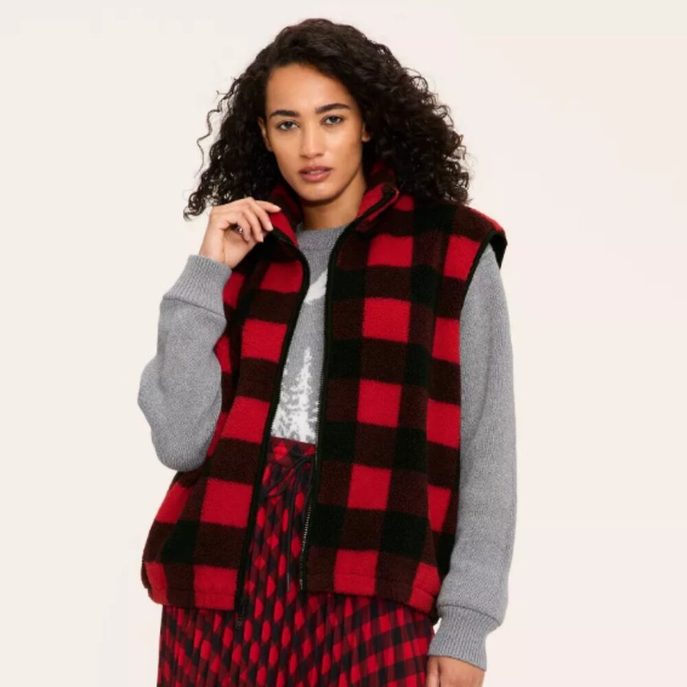 Woolrich‎ Buffalo Check Fleece Vest | Red/Black | Small | NWT